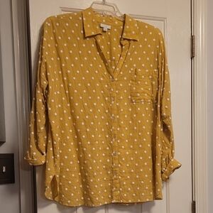 J. Jill Yellow Polka Dot Button-Up Shirt